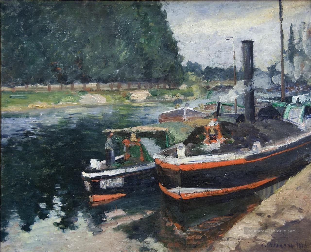 péniches sur pontoise 1872 Camille Pissarro Peintures à l'huile